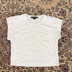 Veronica Beard White Boxy Pocket Crop Tee